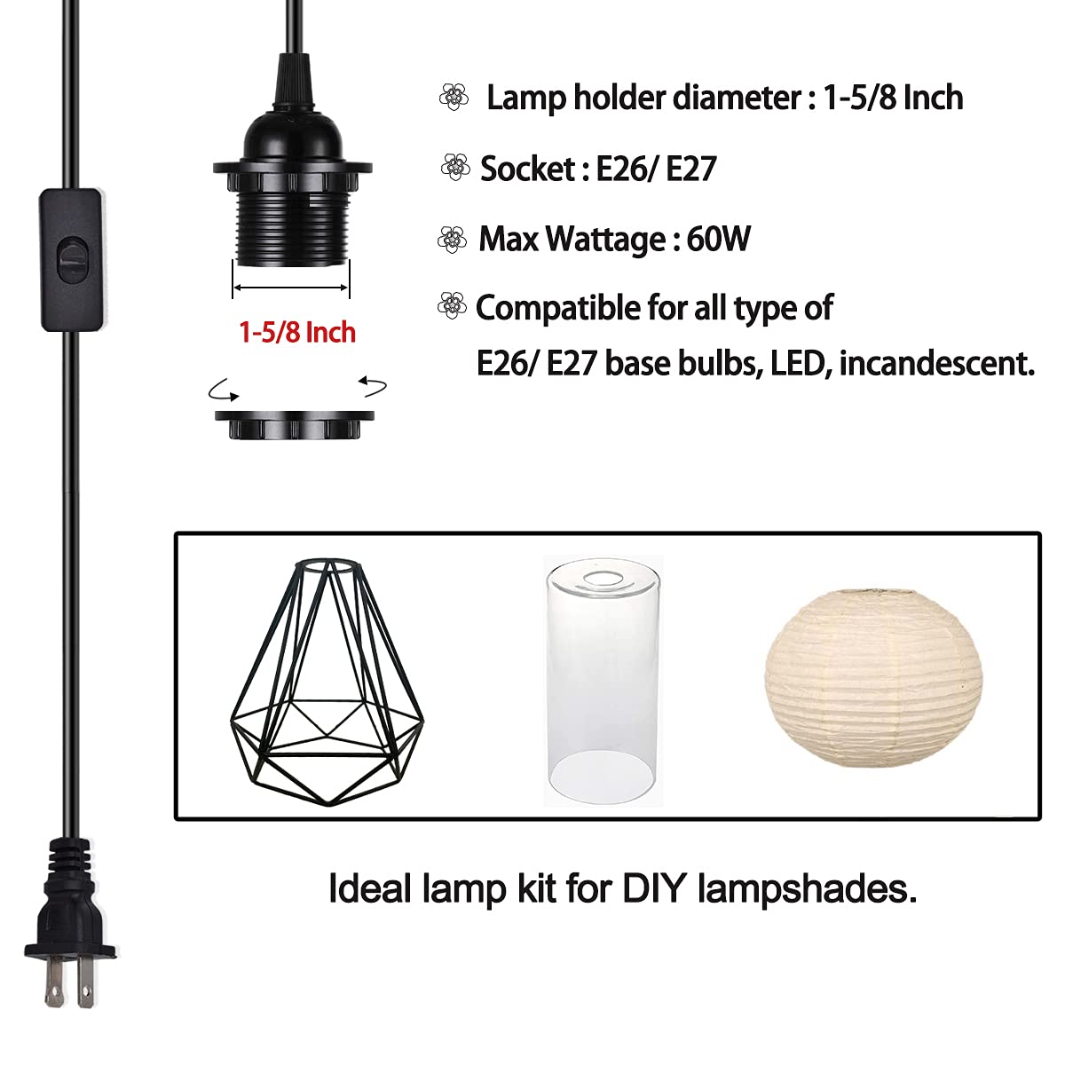 HESSION inline switch pendant cord allows quick, tool-free lighting control