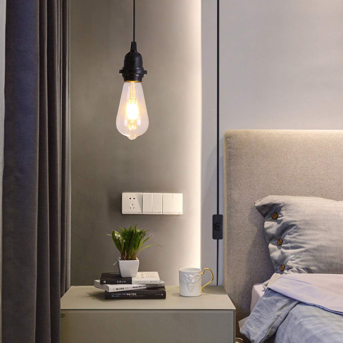 HESSION plug-in pendant cord compatible with E26 bulbs for versatile decor options