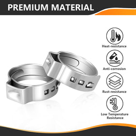 HeSun 304 stainless steel PEX ring closeup emphasizes corrosion resistance.