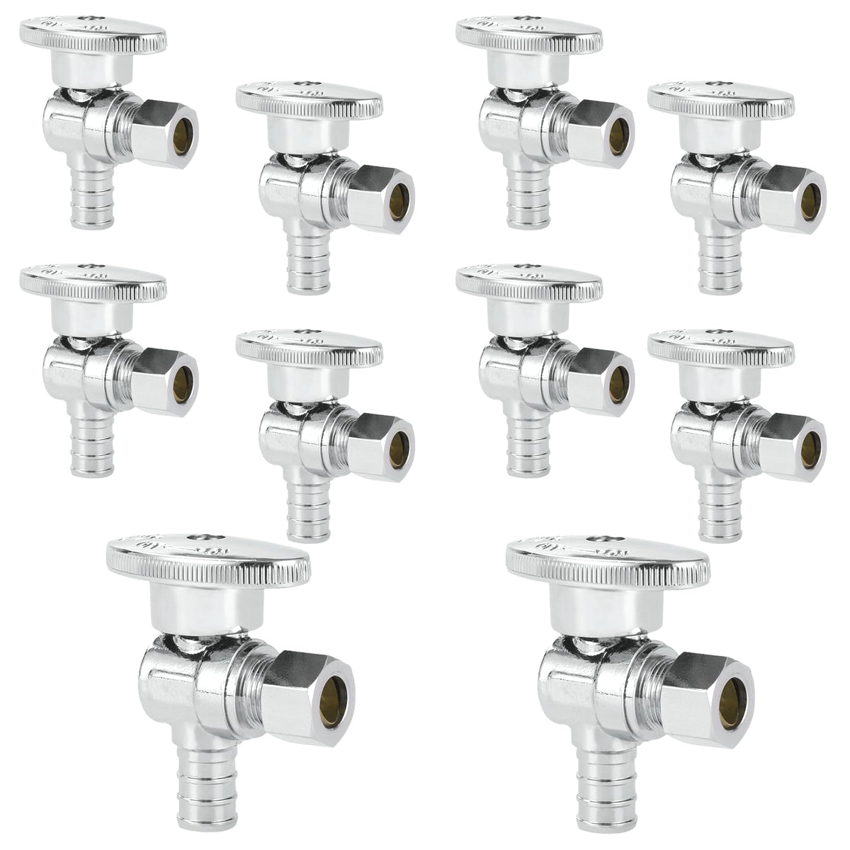 HeSun PEX angle stop valve with 1/2-inch PEX inlet and 3/8-inch compression outlet.