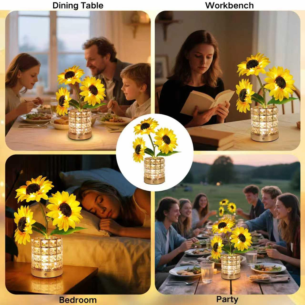 HESUSLA Sunflowers decor lamp compact battery flower for cafe or bar.