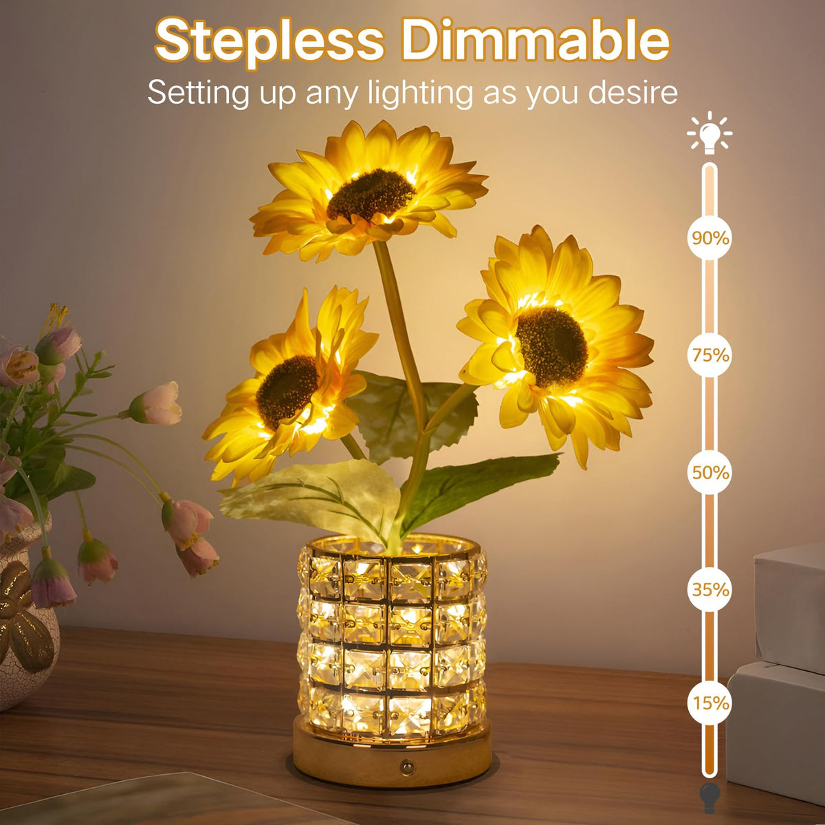 HESUSLA Sunflowers Flower Lamp touch-control with three color options for mood lighting.