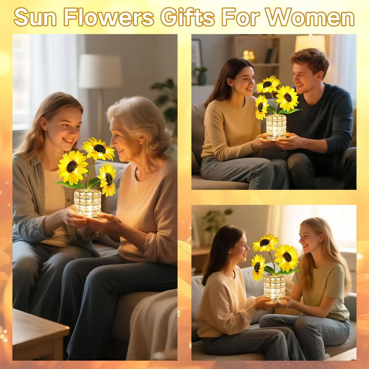 HESUSLA Sunflowers Flower Lamp lifelike petals for wedding or anniversary decor.