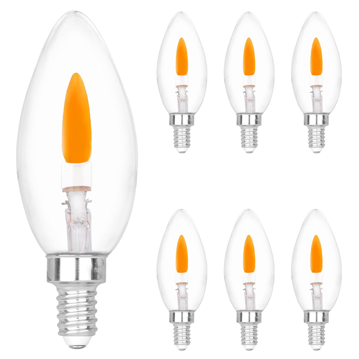 HEWA-Tech E12 base flame-tip flicker bulb for chandeliers delivering crystal-clear candlelight.