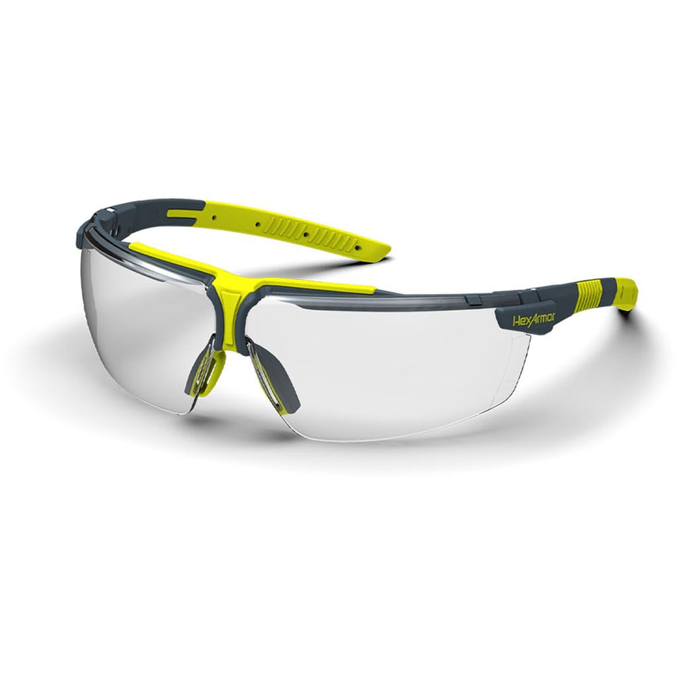 HexArmor VS300 front view shows wraparound lenses for wide field of view and protection.