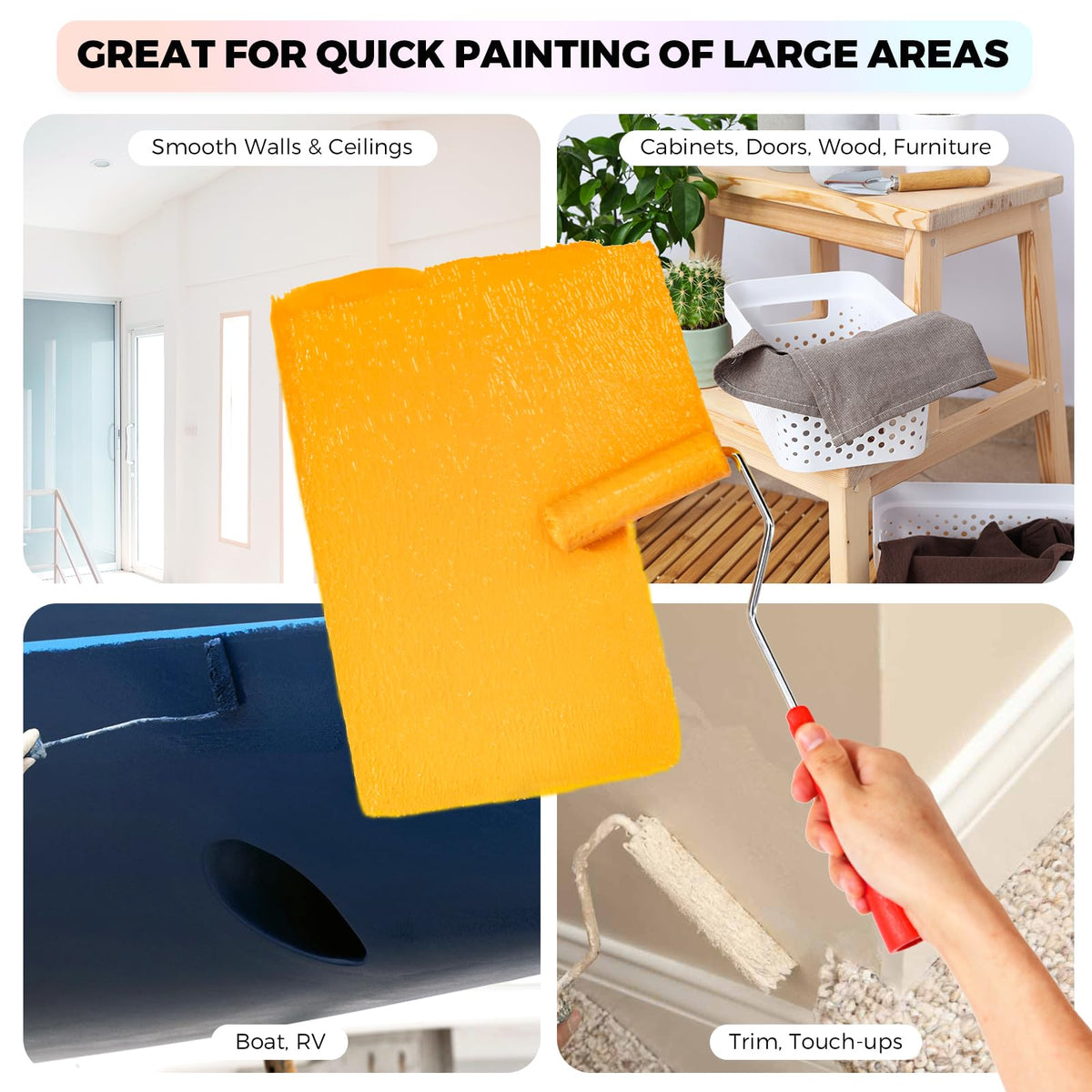 HexDorn mohair roller delivers a smooth, lint-free finish and even paint release.