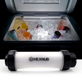 HEXNUB Cooler Box Light front view showing portable brightness for ice chest use