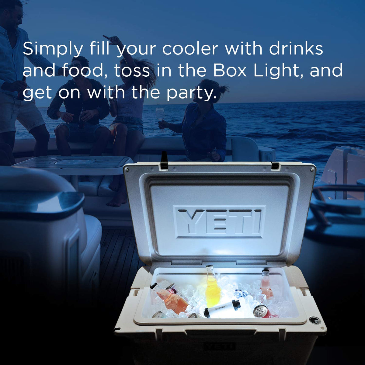 HEXNUB Cooler Box Light submerged in ice for reliable visibility