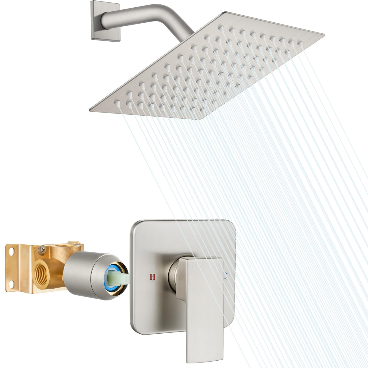 Heyalan 8-inch square shower head delivers broad, spa-like coverage.