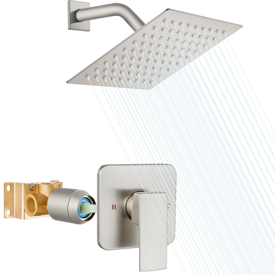 Heyalan 8-inch square shower head delivers broad, spa-like coverage.