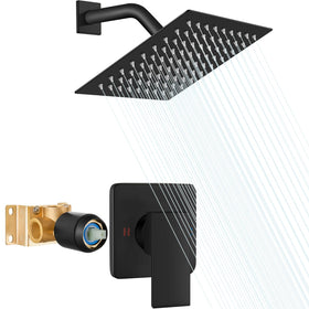 Heyalan 8-inch square rainfall shower head delivers broad coverage for a spa-like shower.