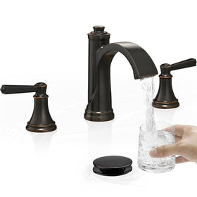 HeymyTap Waterfall spout showcases quiet, steady flow in a calm bathroom