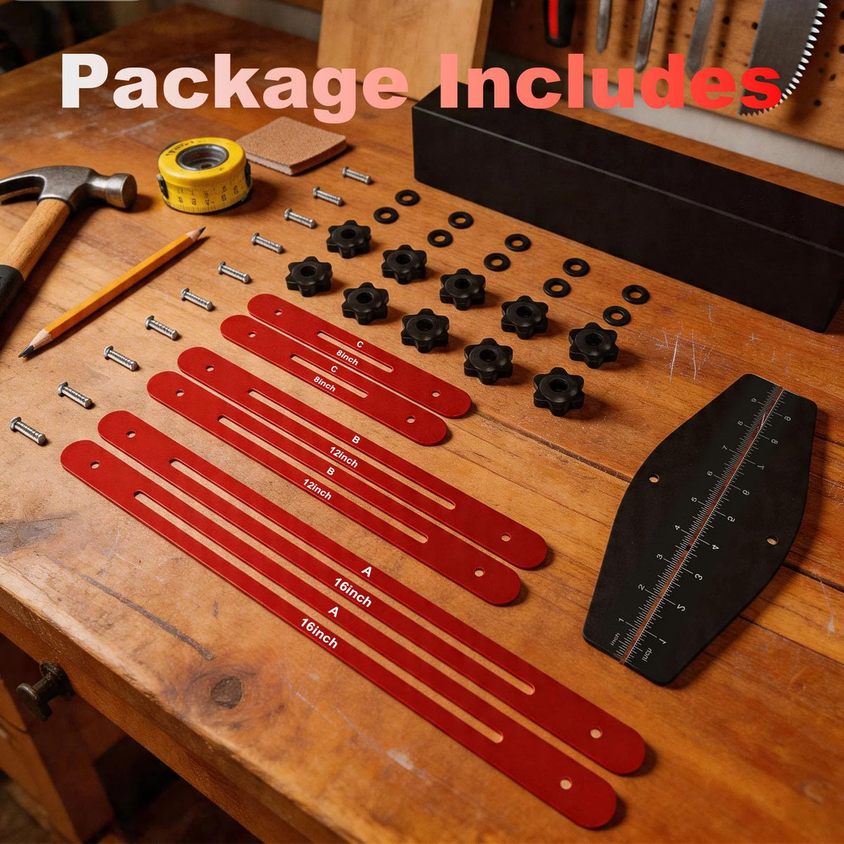 HFCToolX adjustable measuring tool demonstrates width versatility for various staircase designs.