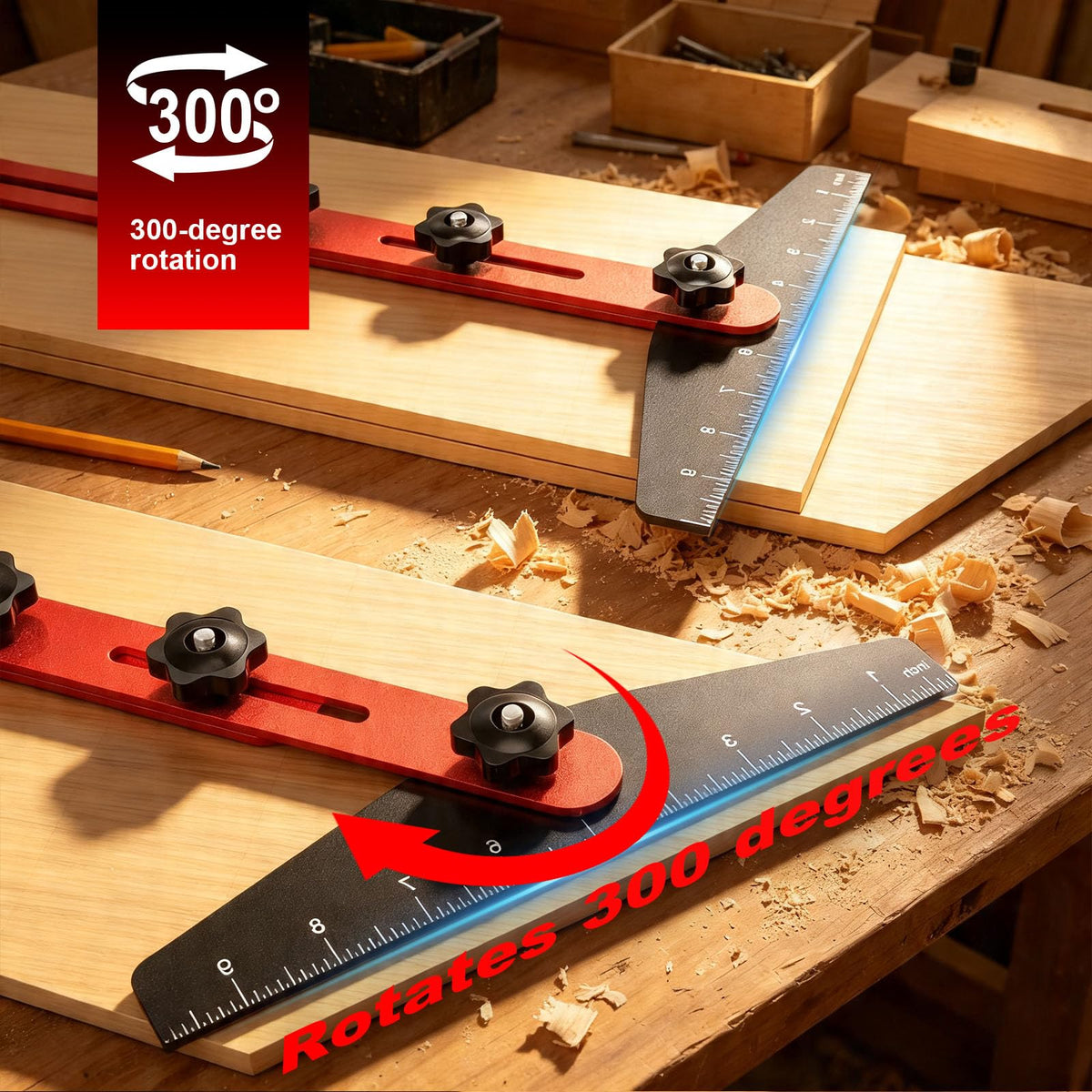 HFCToolX clear markings on the stair tool enable quick, precise rise and run adjustments.