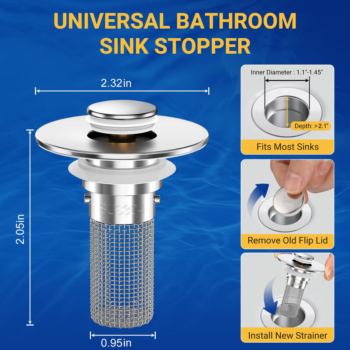 HFMZYWA pop-up sink stopper with quick-release mechanism for easy switching.