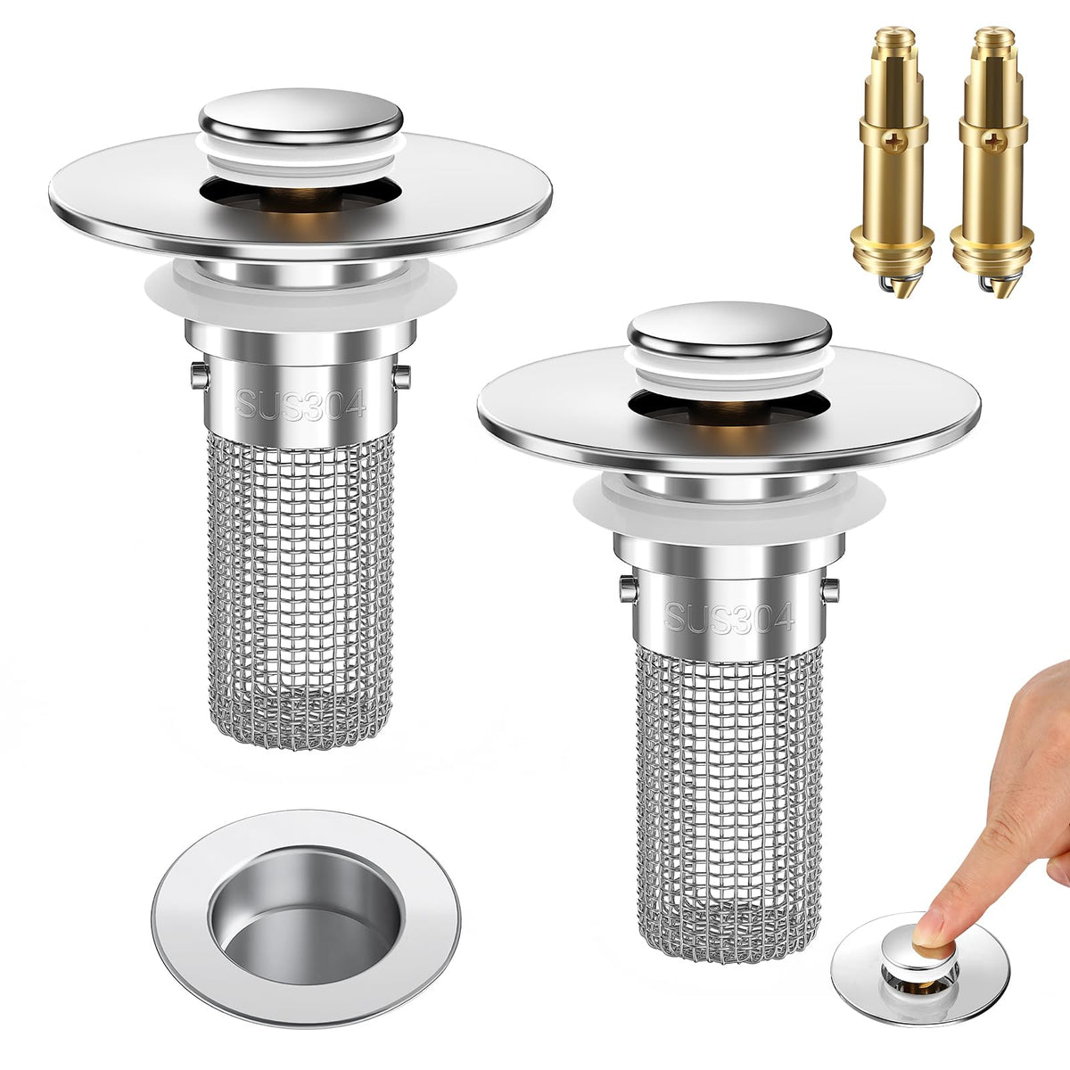 HFMZYWA two-pack sink stopper strainer with hair catcher blocks hair and rings.
