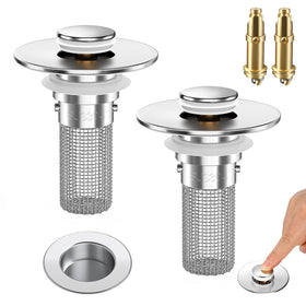 HFMZYWA two-pack sink stopper strainer with hair catcher blocks hair and rings.