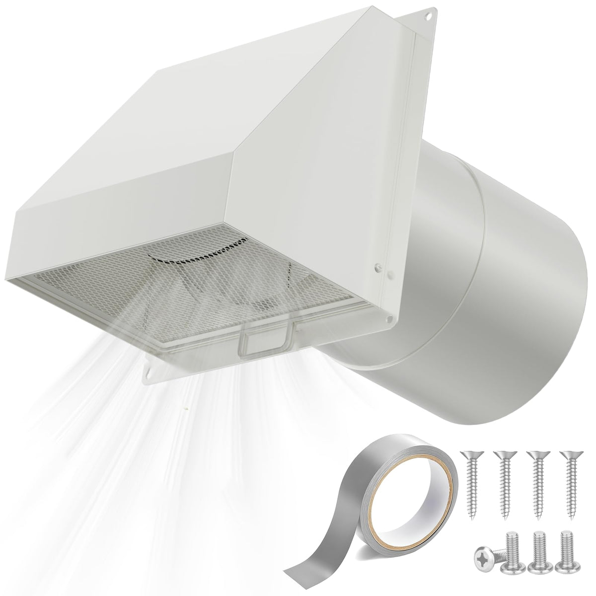 HG Power 6-Inch Hooded Wall Vent with front damper keeps backdrafts in check.