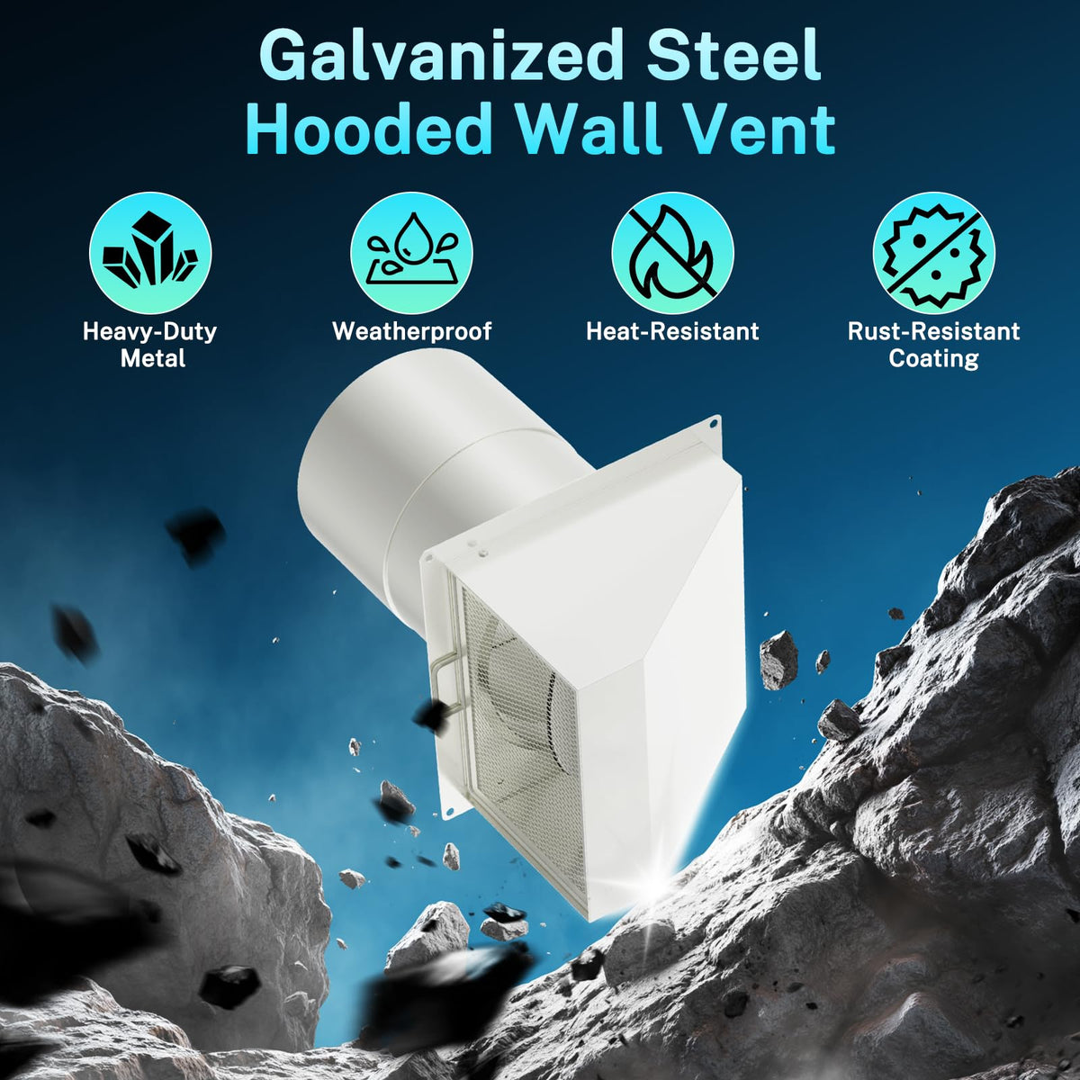HG Power 6-Inch Hooded Wall Vent step-valve maintains reliable seal.