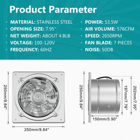 HG Power 8-Inch fan side view highlights durable metal construction