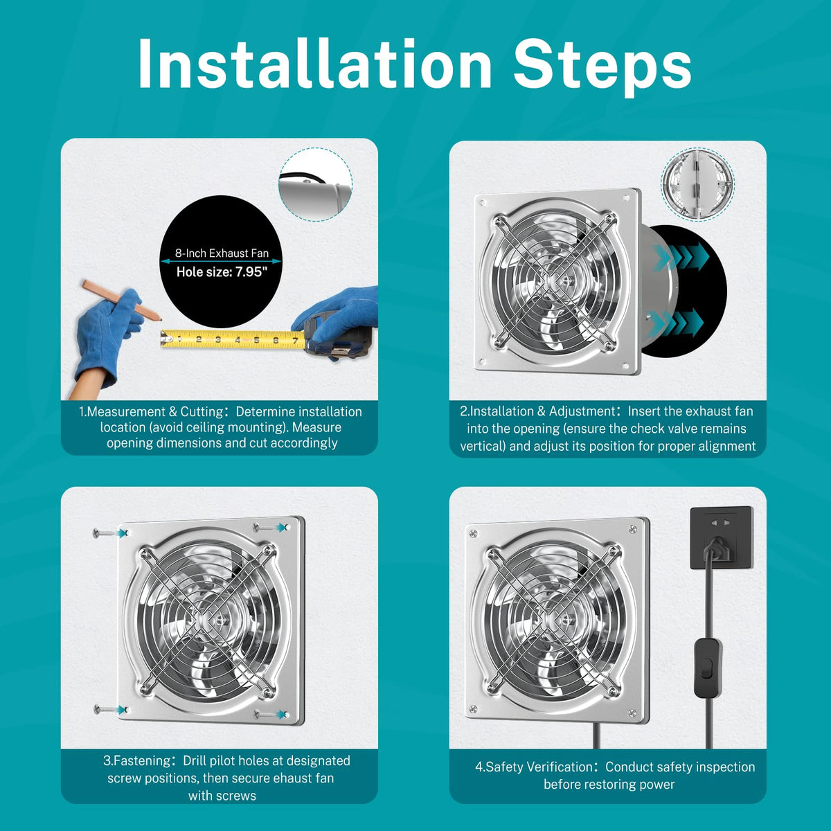 HG Power 8-Inch fan wall-mounted installation for space-saving ventilation