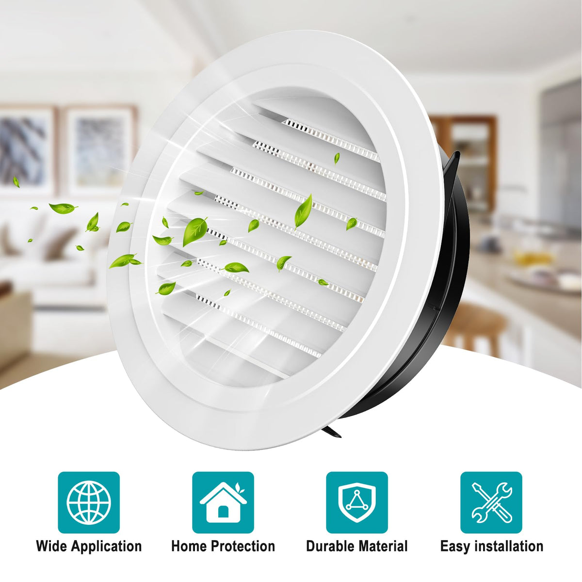 HG Power vent with built-in screen mesh protects interiors while allowing airflow.