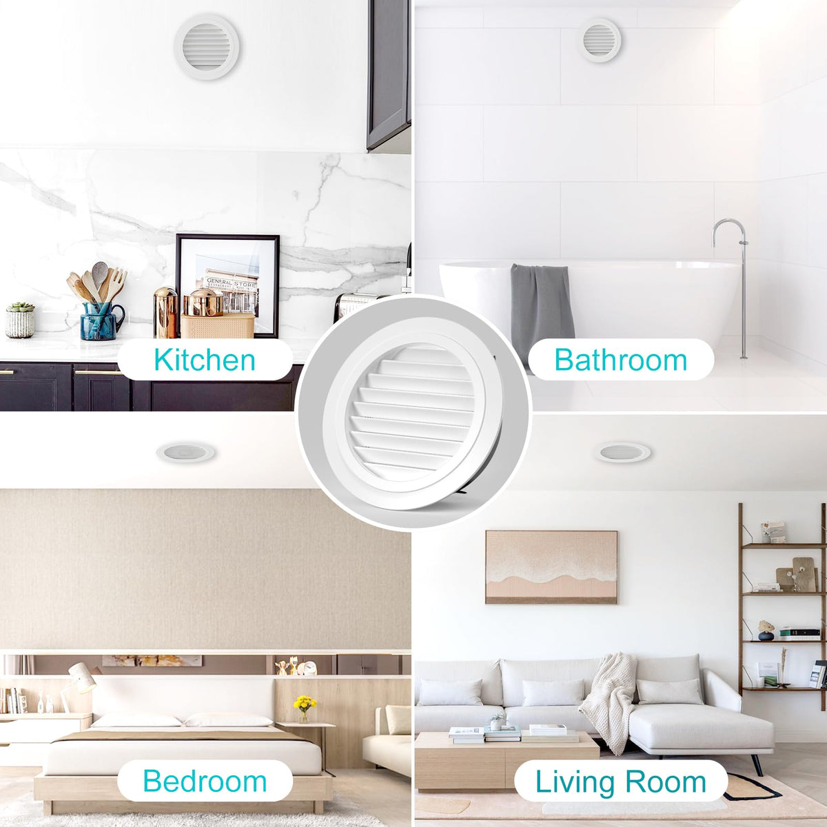 HG Power white round vent grille blends with interiors while improving ventilation.