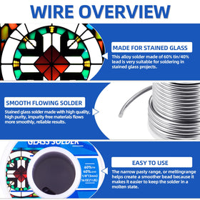 HGMZZQ 60/40 solder wire with no flux core; add flux for improved stained glass results.