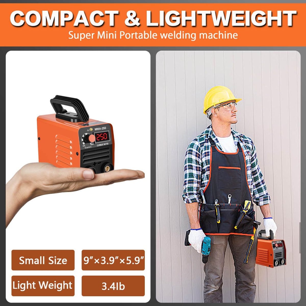 HGNVGZ Super Mini Welder with shoulder strap enables hands-free transport.