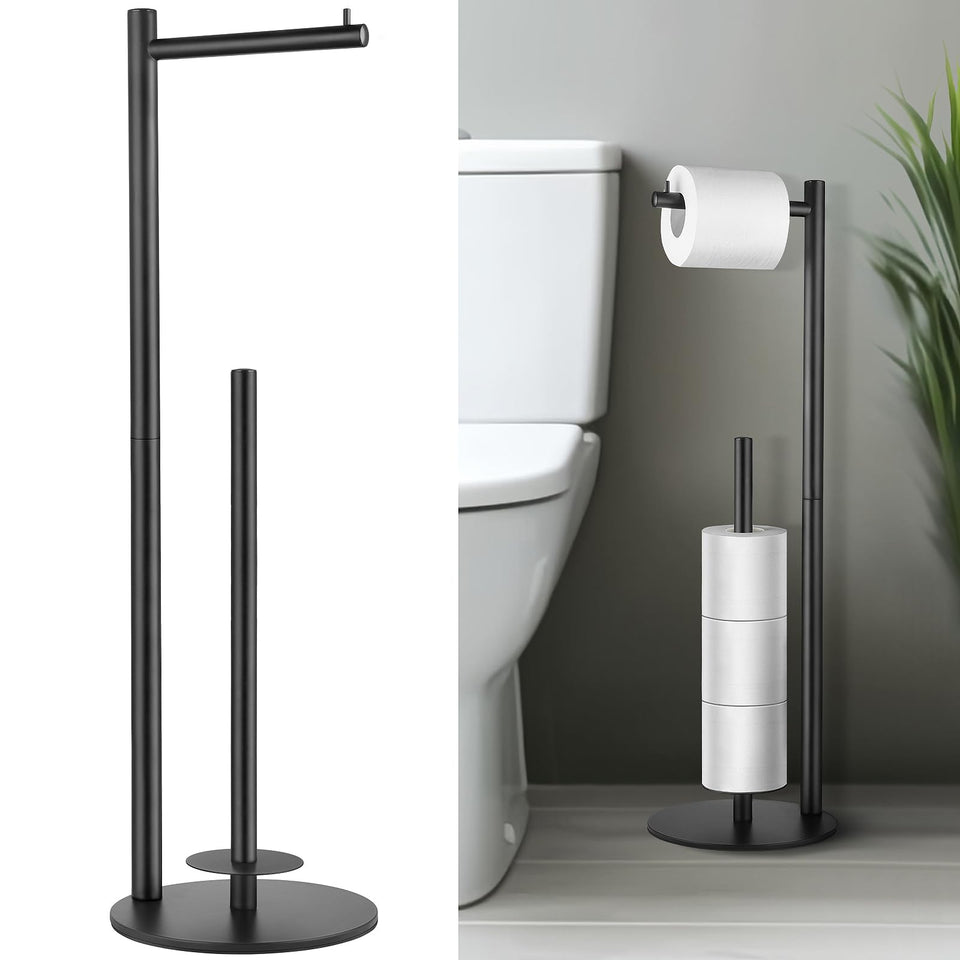 HHAOLUDUO toilet paper stand front view shows accessible, organized rolls.