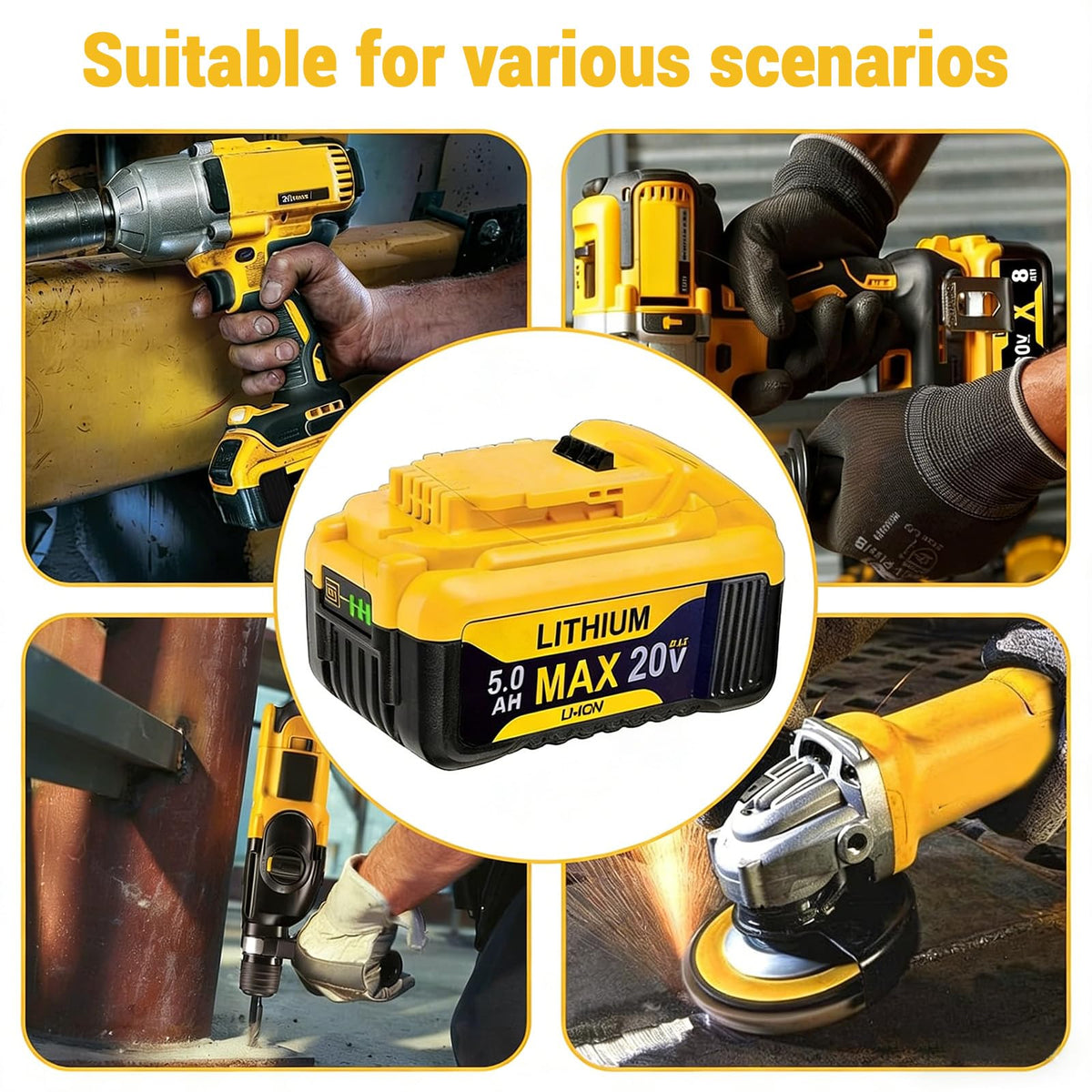 HHMM 5.0Ah Dewalt 20V Max battery durable shell design