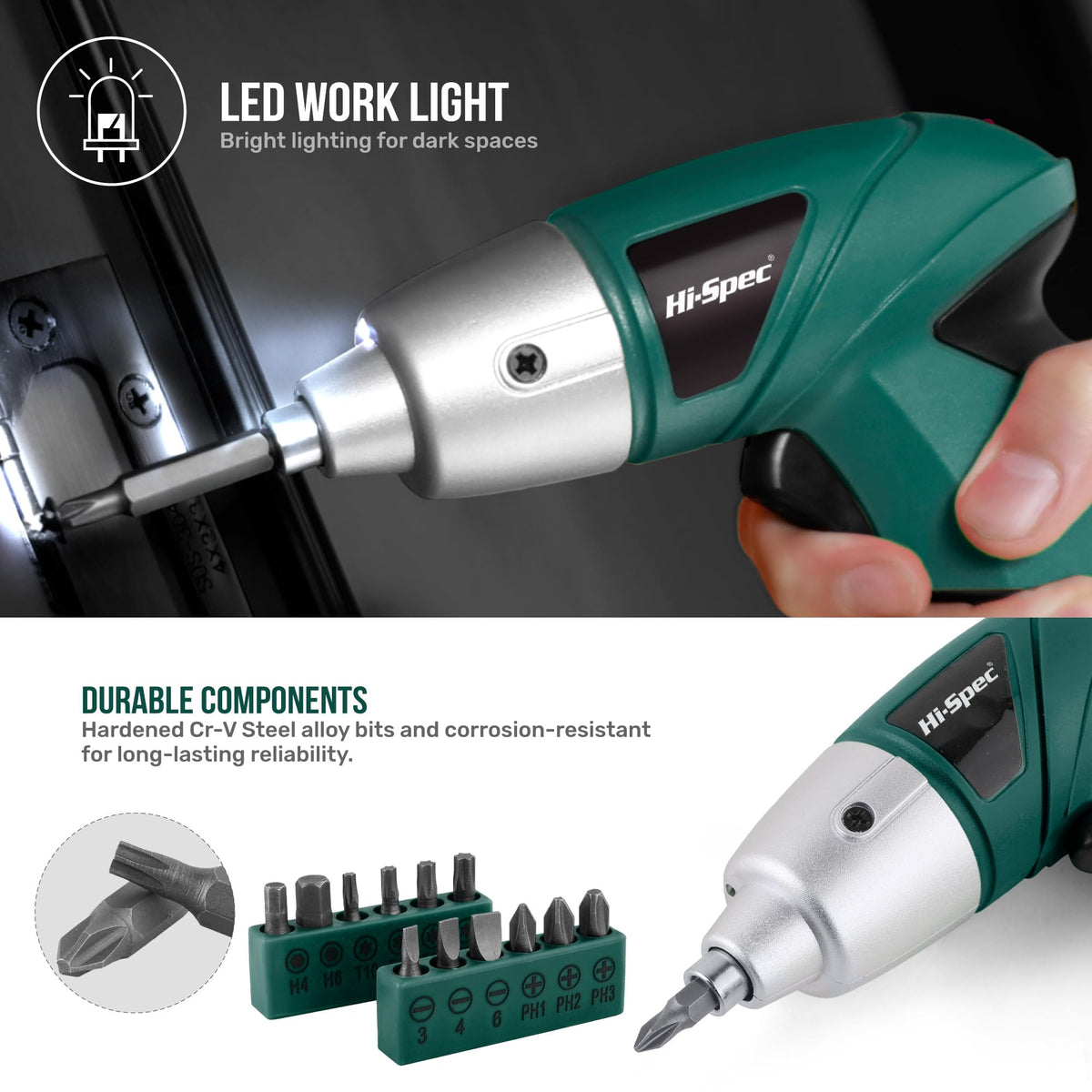 Hi-Spec 220rpm single-speed screwdriver in action