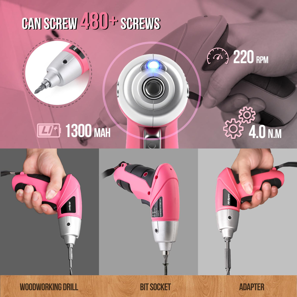 Hi-Spec 23-bit driver set in pink, ready for versatile screwdriving