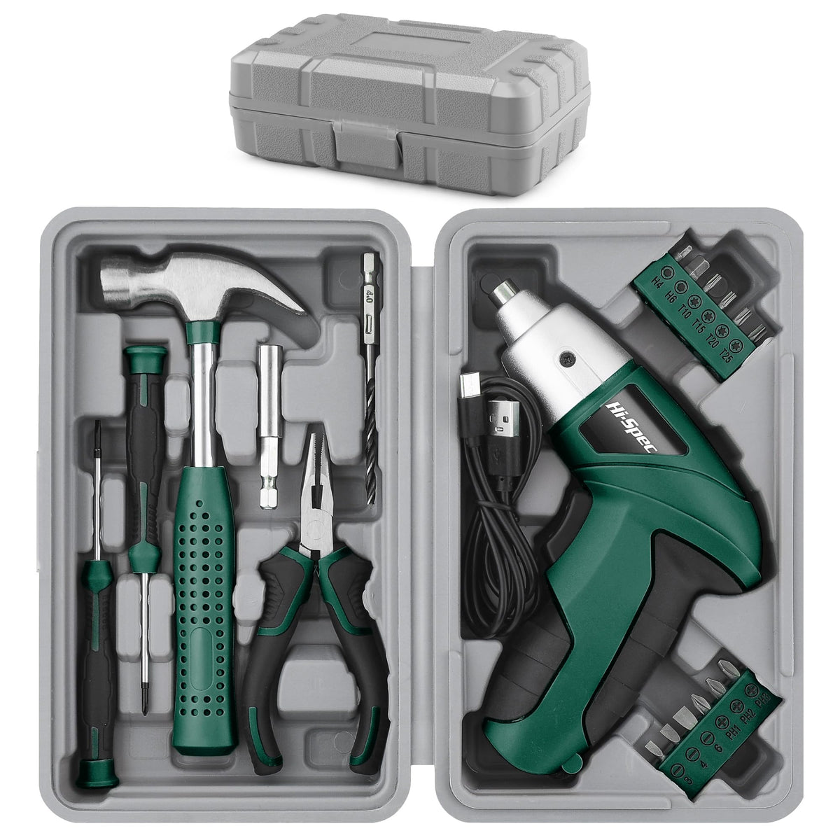 Hi-Spec 3.6V cordless screwdriver in use with bits for quick assembly