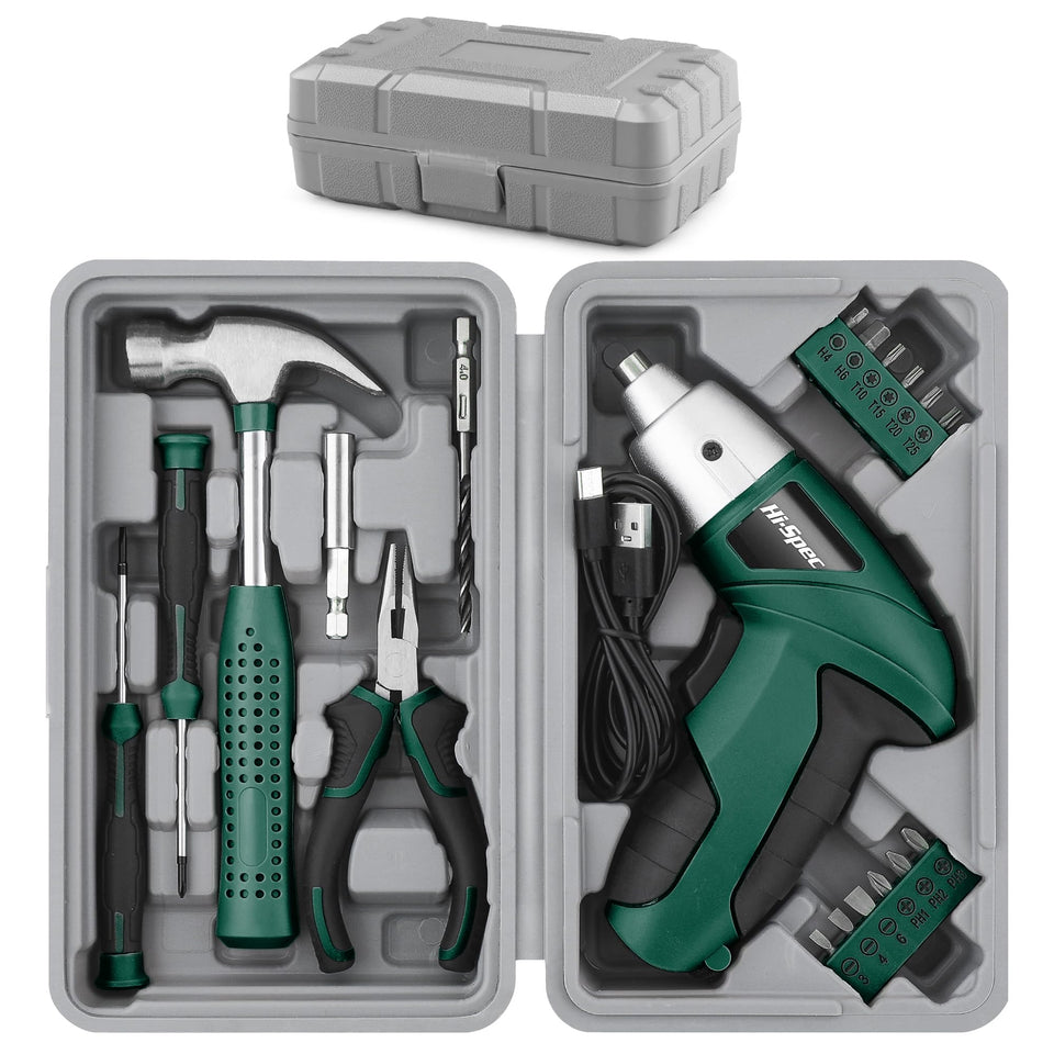 Hi-Spec 3.6V cordless screwdriver in use with bits for quick assembly