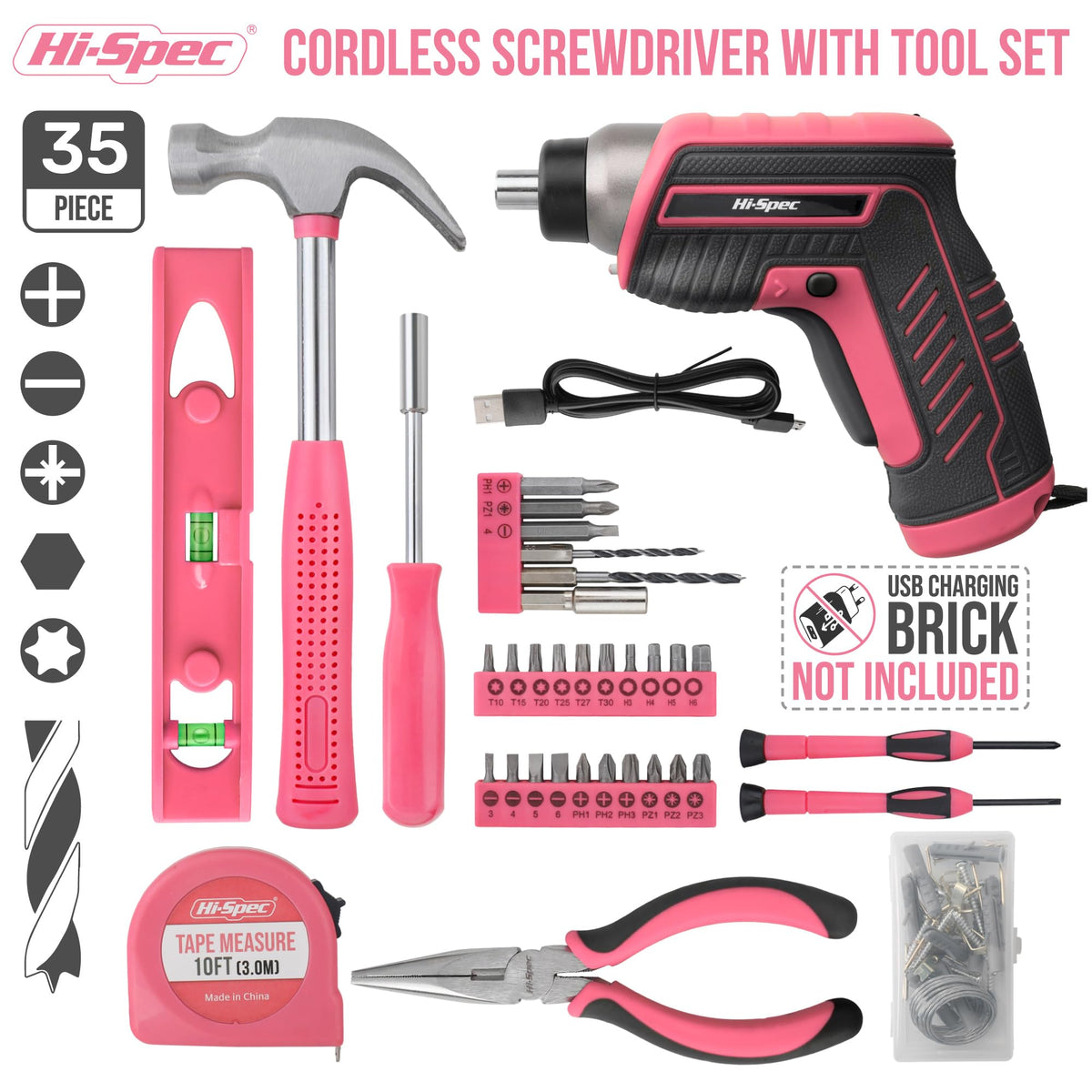 Hi-Spec tool-kit with extended bit reach for tight spots.
