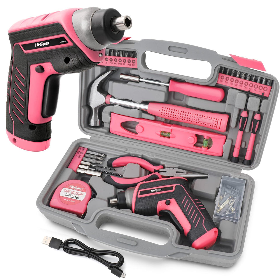 Hi-Spec pink screwdriver ready for quick furniture assembly tasks.