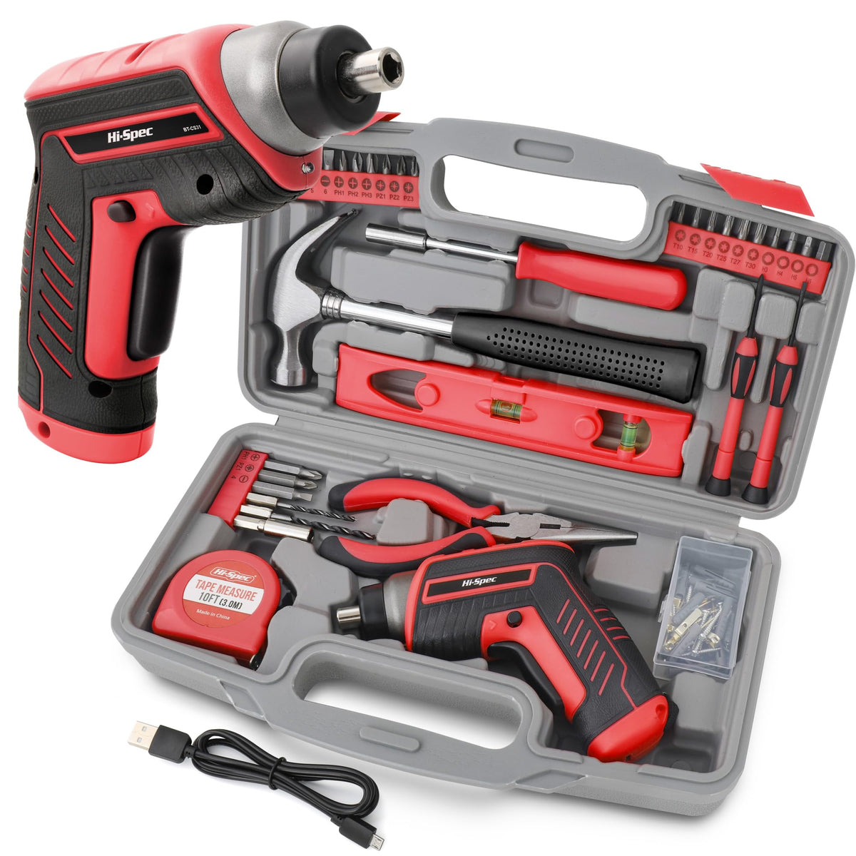 Hi-Spec 35pc red tool kit case keeps tools organized for quick DIY projects.