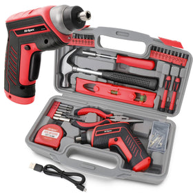 Hi-Spec 35pc red tool kit case keeps tools organized for quick DIY projects.