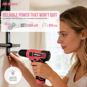Hi-Spec 8V pink drill kit with bit set and extension for quick projects