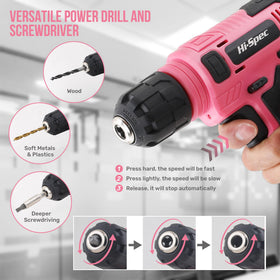 Hi-Spec 8V USB pink power drill driver battery and LED for visibility