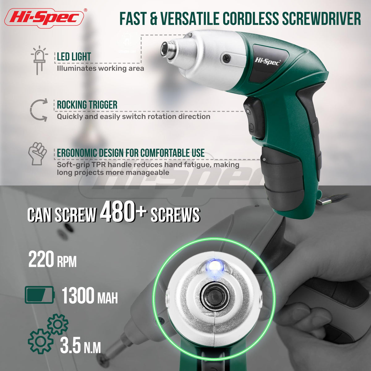 Hi-Spec compact, lightweight screwdriver fits comfortably in hand