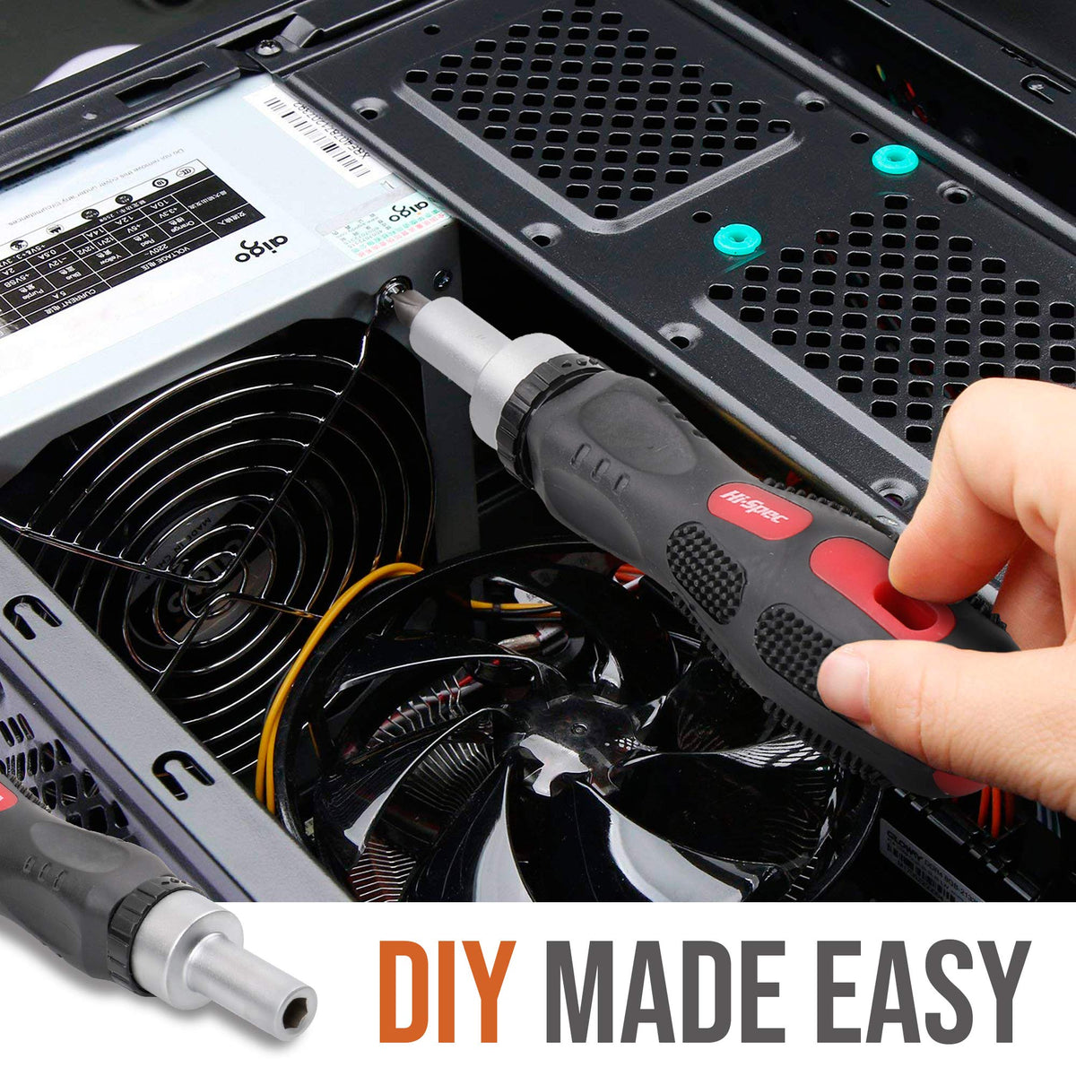 Hi-Spec compact portable bit set in a secure case for quick setup.