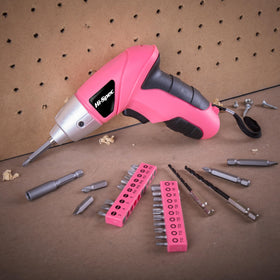 Hi-Spec pink cordless screwdriver delivers controlled torque at 180 RPM
