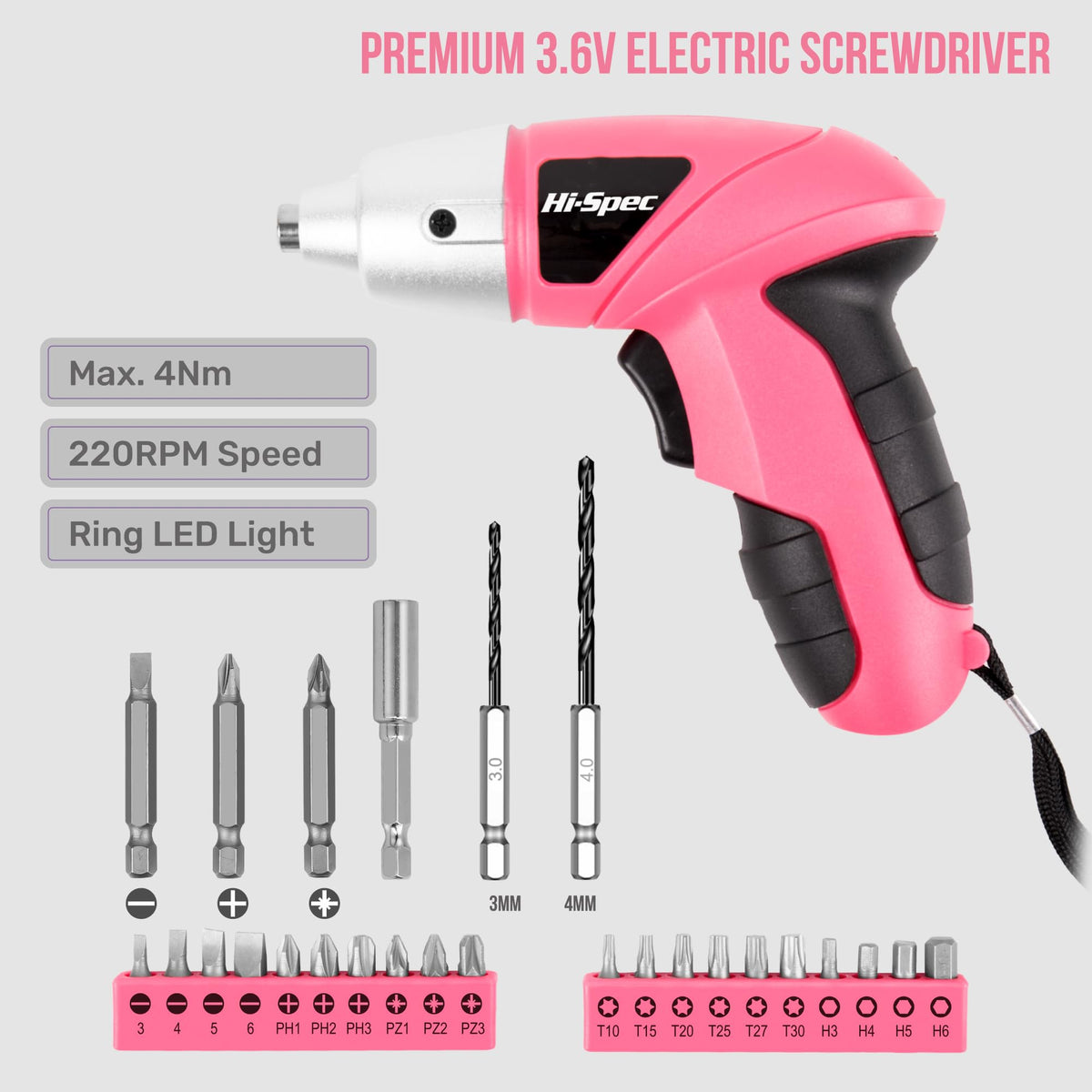 Hi-Spec pink cordless screwdriver in use for furniture assembly