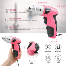 Hi-Spec pink screwdriver charging via USB with battery indicator