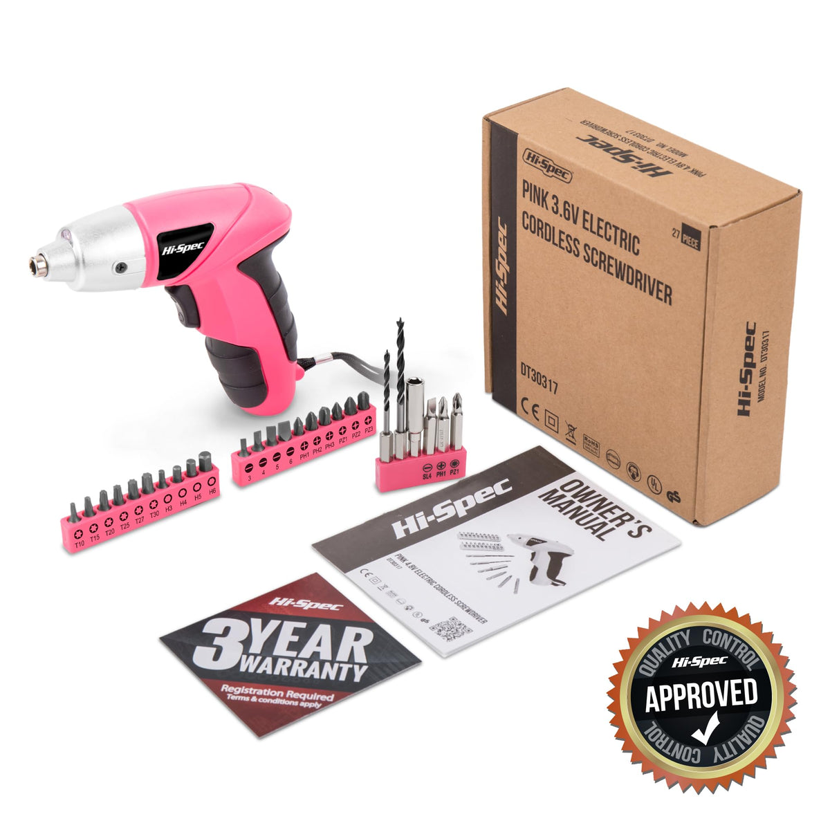Hi-Spec pink small screwdriver shown with case and accessories for organized storage