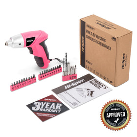 Hi-Spec pink small screwdriver shown with case and accessories for organized storage