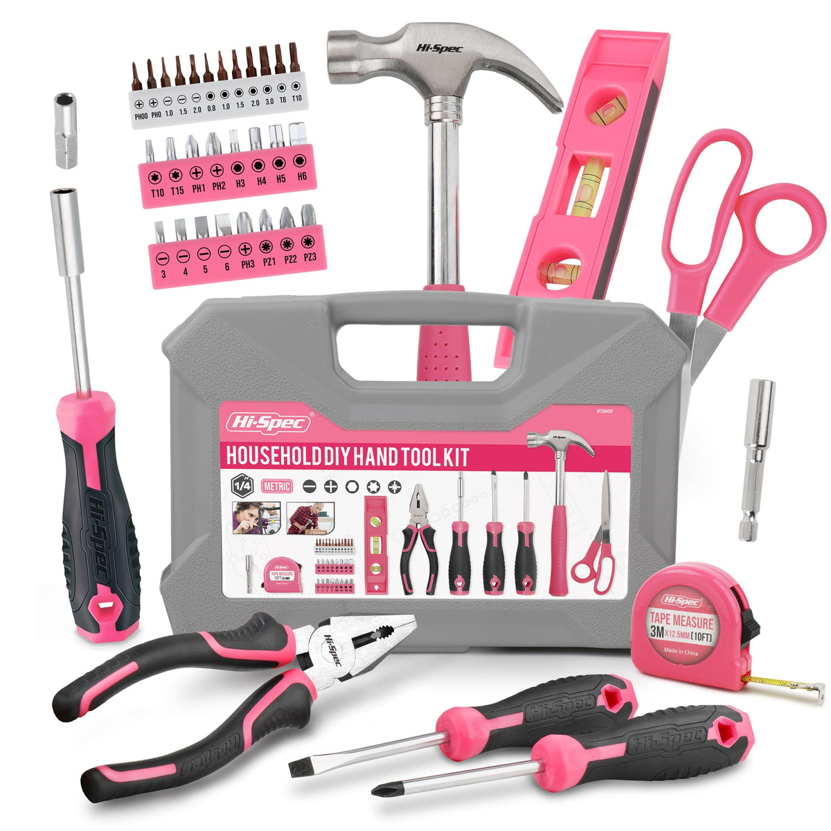 Hi-Spec pink tool kit case shown for portable storage and easy DIY access.