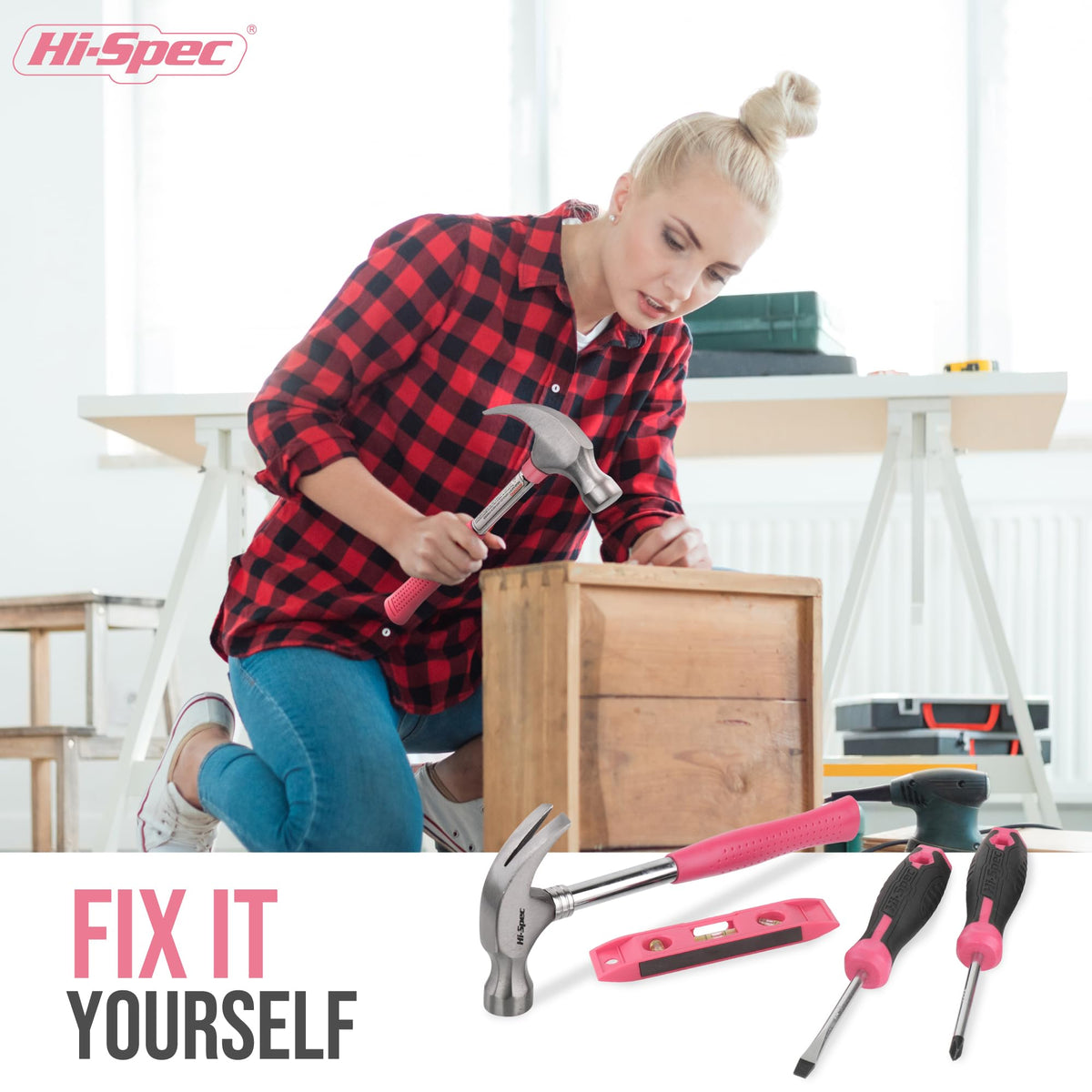 Hi-Spec pink toolkit contents displayed for easy organization and access.